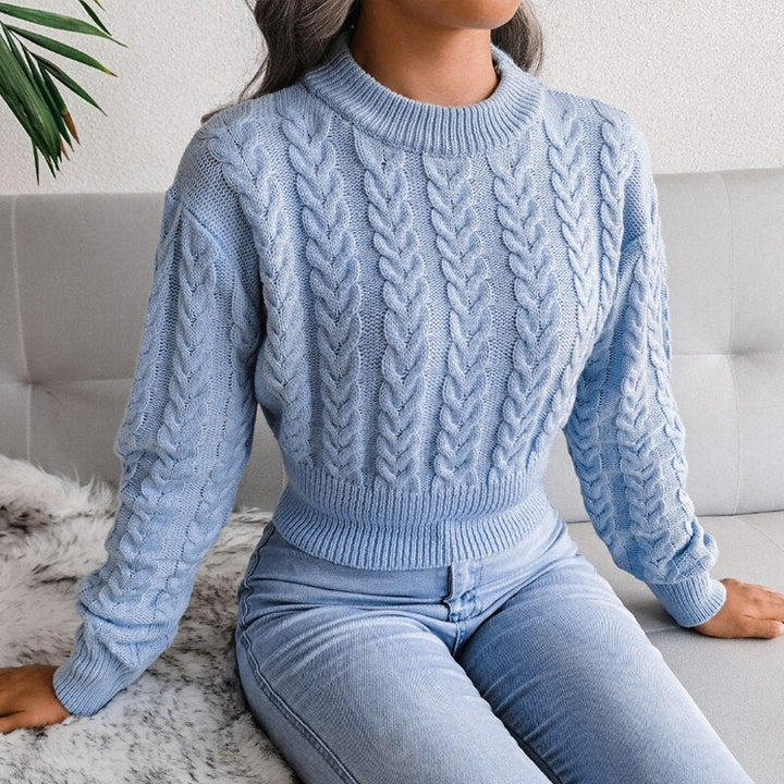 Rosamund | Women's Crop Cable Knit Sweater Crew Neck 4