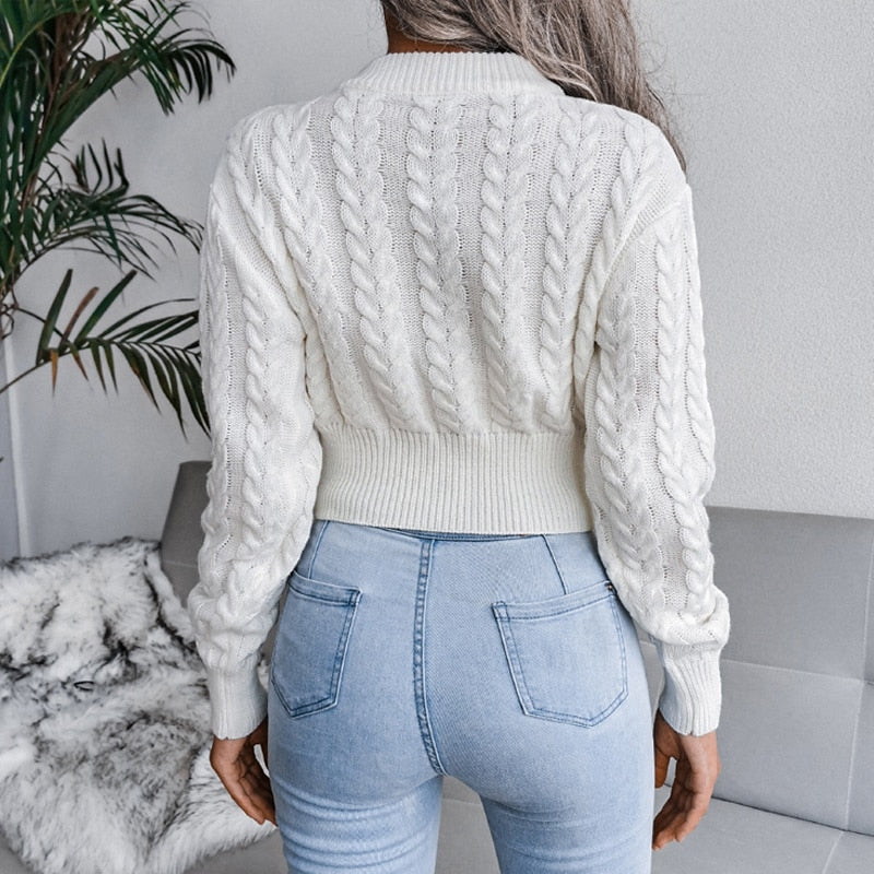 Rosamund | Women's Crop Cable Knit Sweater Crew Neck 5