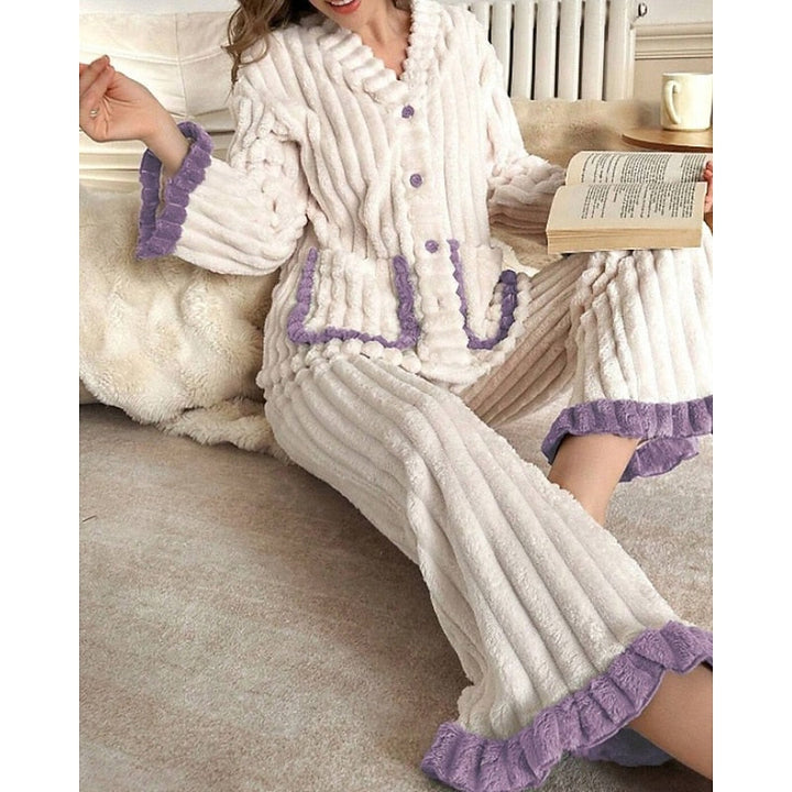 Rosanne | Women's Pajama Set Ruffle Trim Cotton 1