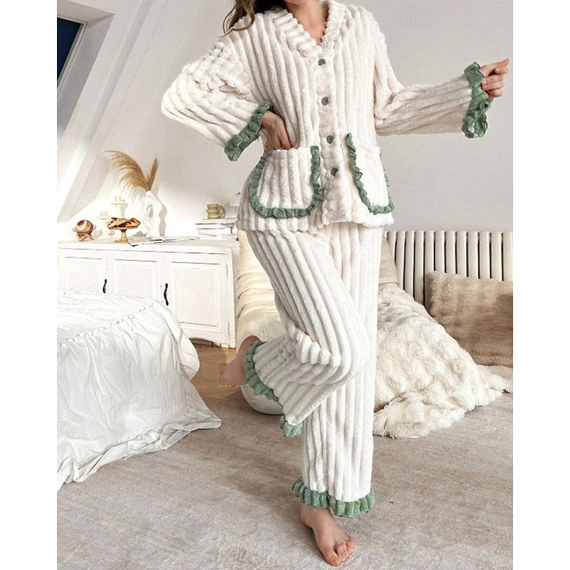 Rosanne | Women's Pajama Set Ruffle Trim Cotton 10