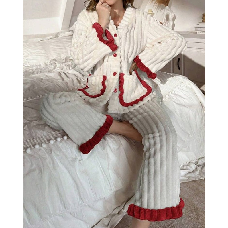Rosanne | Women's Pajama Set Ruffle Trim Cotton 11