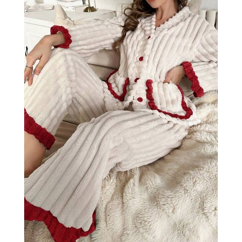 Rosanne | Women's Pajama Set Ruffle Trim Cotton 12