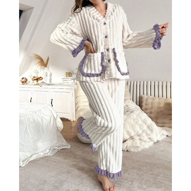 Rosanne | Women's Pajama Set Ruffle Trim Cotton 6