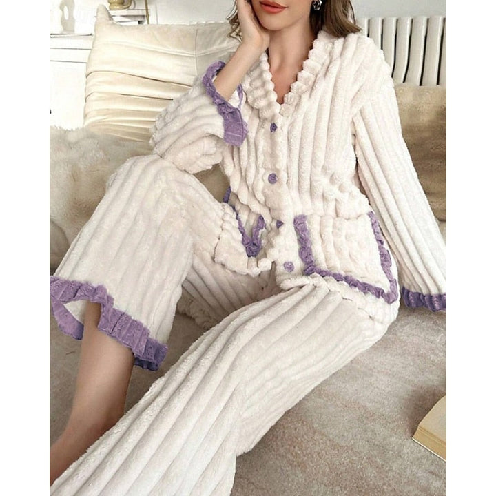 Rosanne | Women's Pajama Set Ruffle Trim Cotton 7