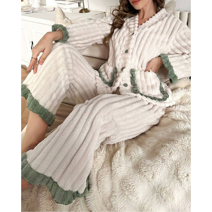 Rosanne | Women's Pajama Set Ruffle Trim Cotton 9