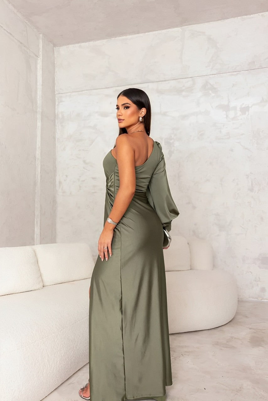 Sage - Satin One-Shoulder Midi Dress 8