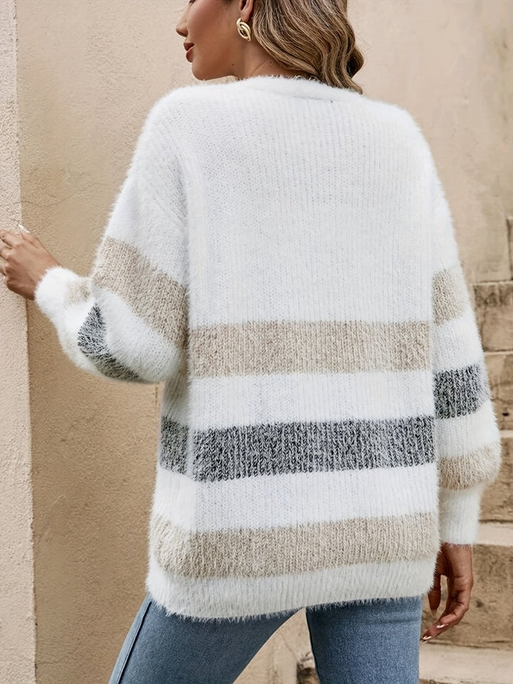 Sasha - Colour Block Fuzzy Women's Cardigan 6