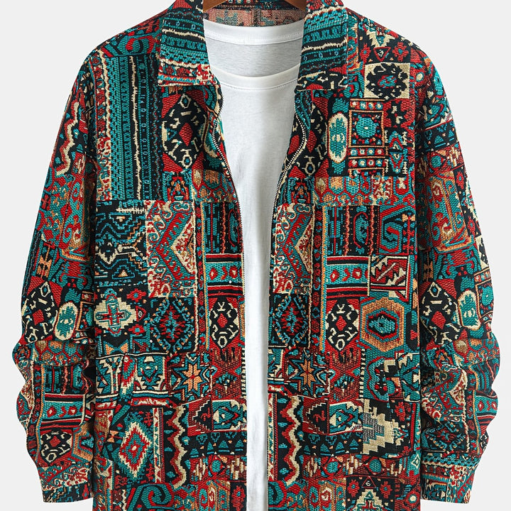 Men's Aztec Print Lapel Overshirt Jacket – Multicolor