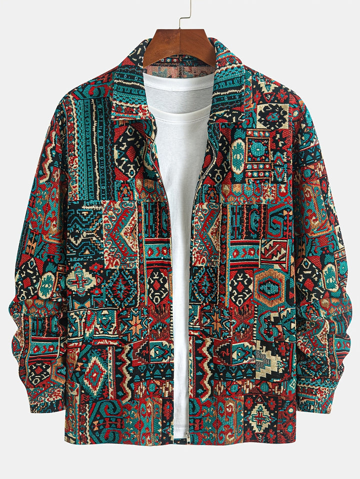 Men's Aztec Print Lapel Overshirt Jacket – Detail View