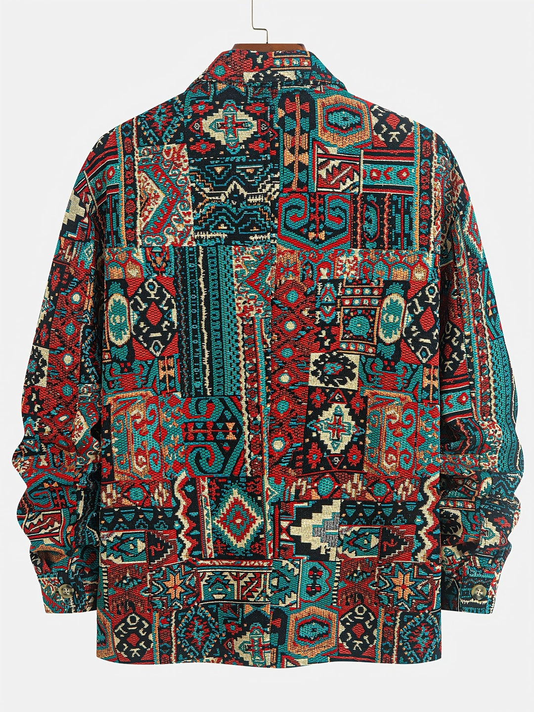 Men's Aztec Print Lapel Overshirt Jacket – Detail View
