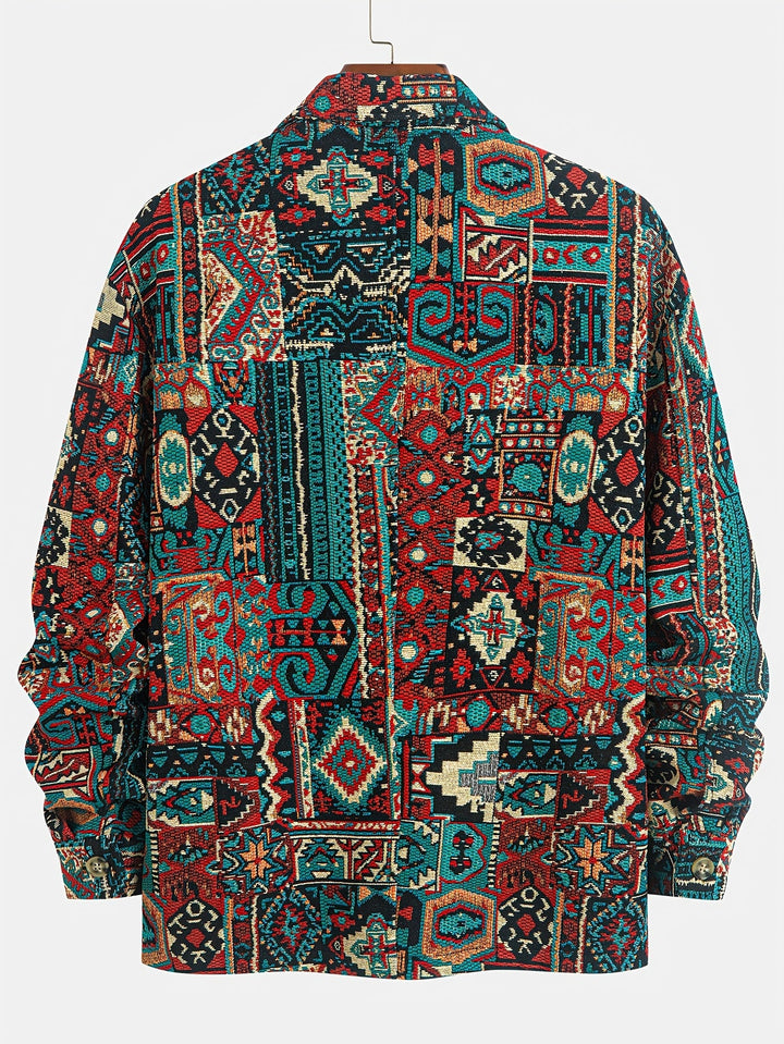 Men's Aztec Print Lapel Overshirt Jacket – Detail View