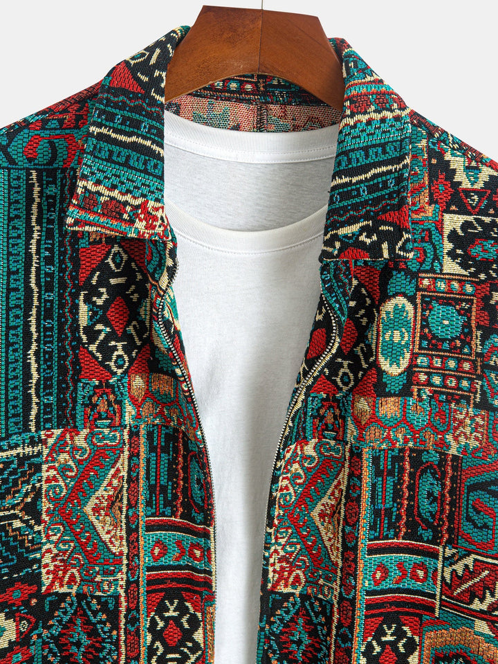 Men's Aztec Print Lapel Overshirt Jacket – Detail View