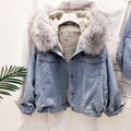 Sigrun | Women's Denim Sherpa Jacket Fur Hood Lined Winter