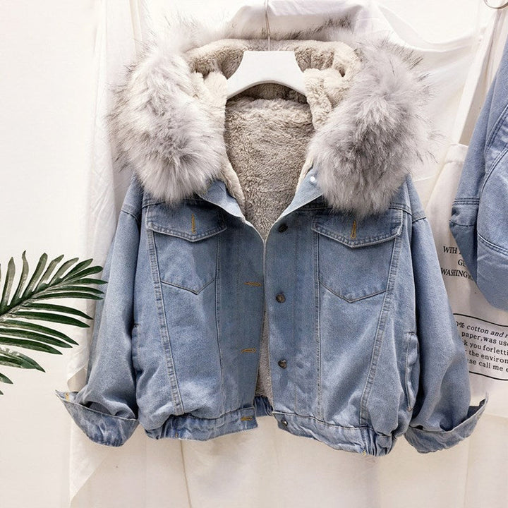Sigrun | Women's Denim Sherpa Jacket Fur Hood Lined Winter 1