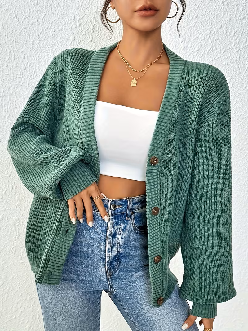 Sjoukje | Women's Chunky Knit Button Front Oversized Cardigan 1