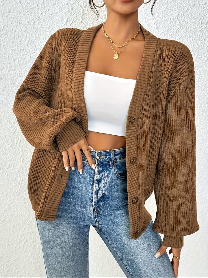 Sjoukje | Women's Chunky Knit Button Front Oversized Cardigan 2
