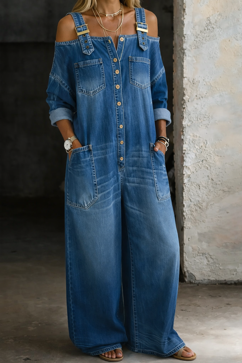 Sophia | Women's Off Shoulder Denim Jumpsuit 1