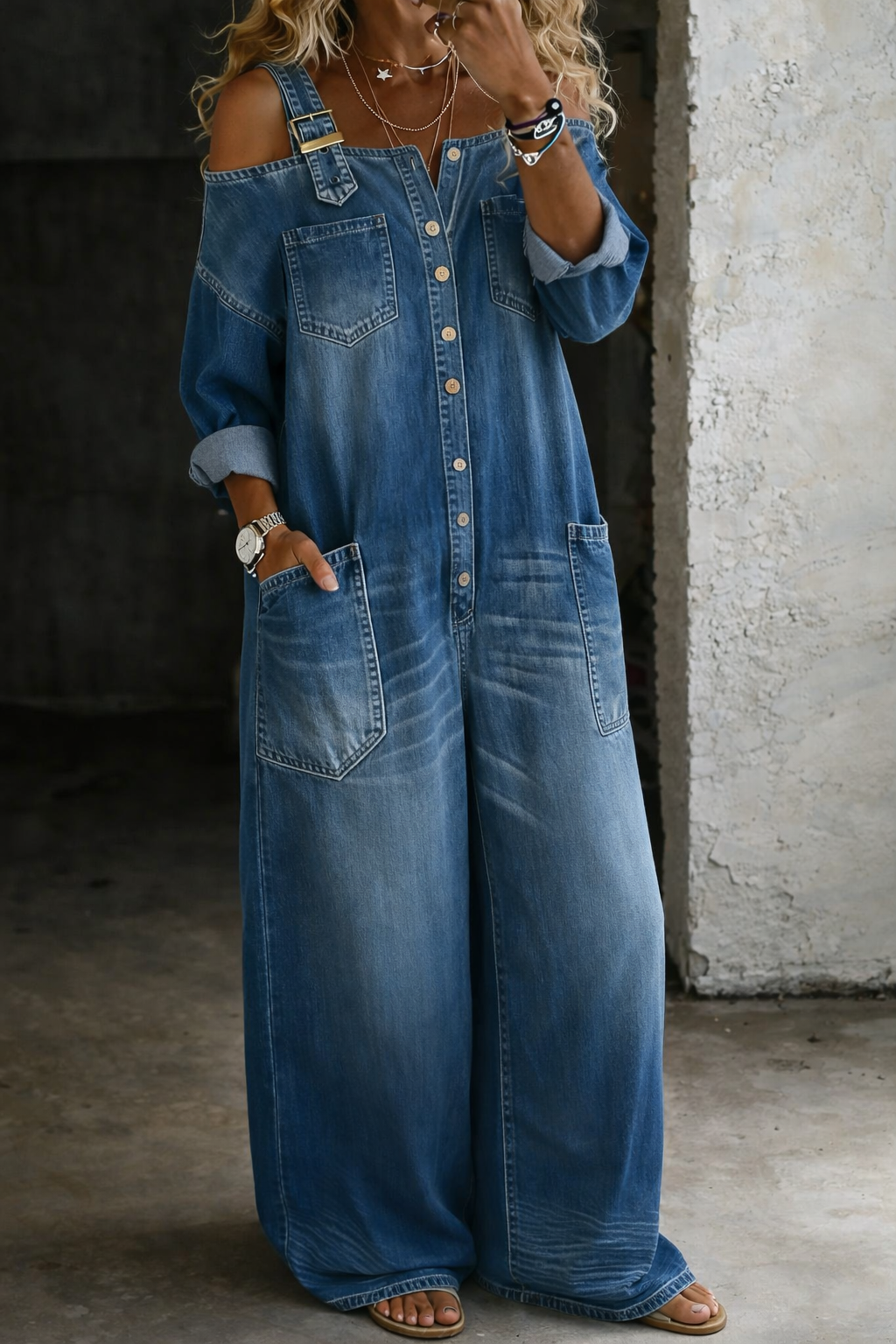 Sophia | Women's Off Shoulder Denim Jumpsuit 4