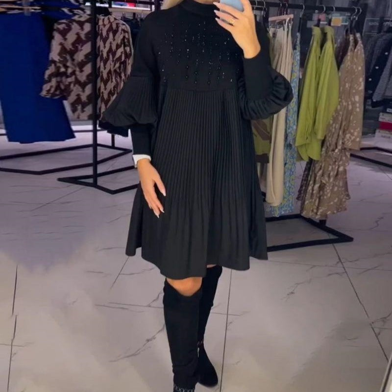 Luna™ | Elegant Pleated Dress with Puff Sleeves