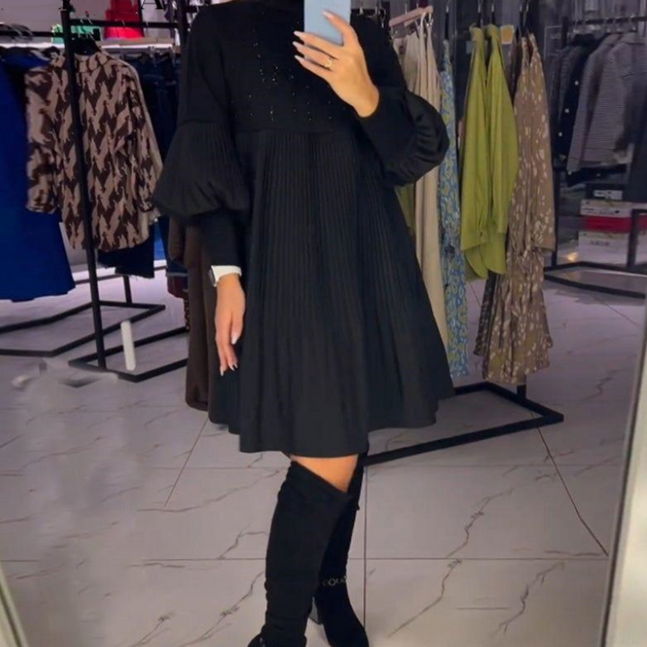 Luna™ | Elegant Pleated Dress with Puff Sleeves