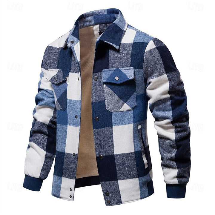 Men's Plaid Lined Shirt Jacket – Blue
