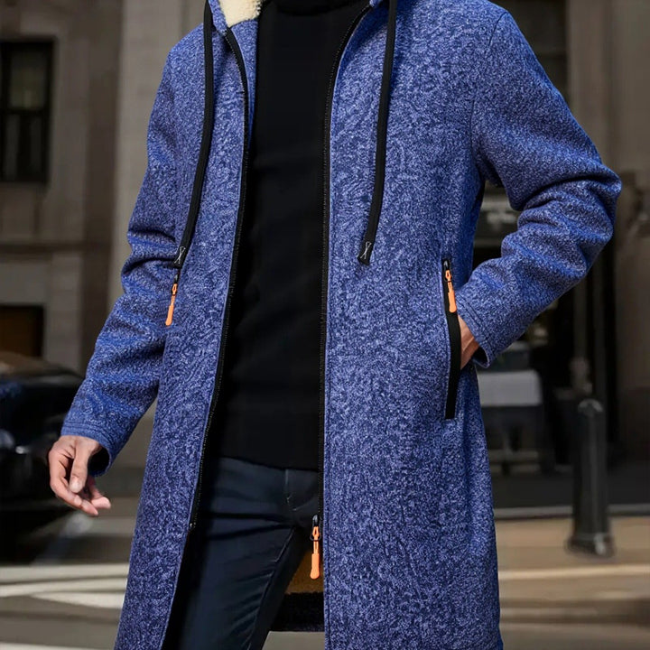 Men's Hooded Longline Knit Coat – Blue