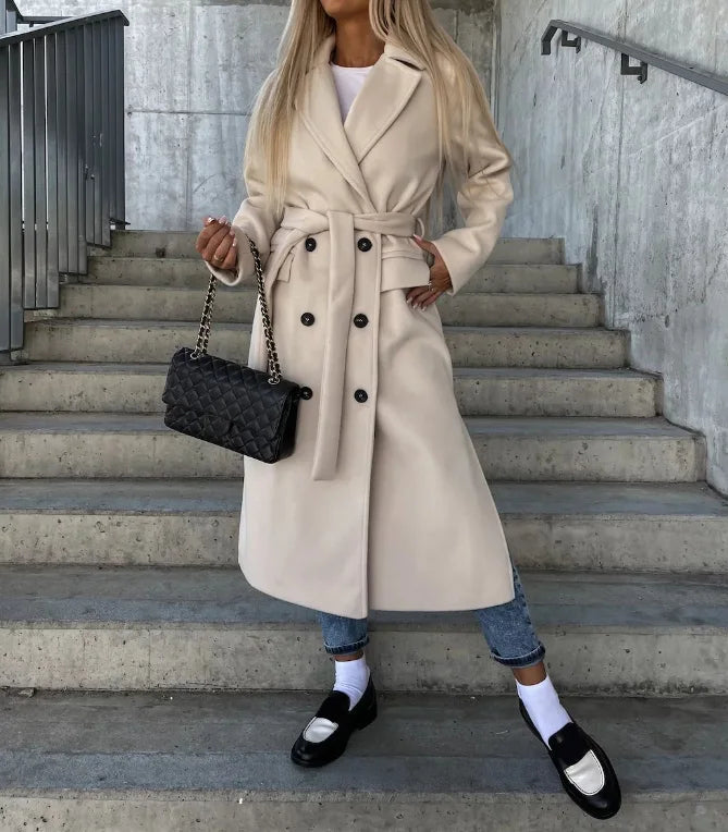 Tara | Women's Belted Coat Double Breasted Long 3