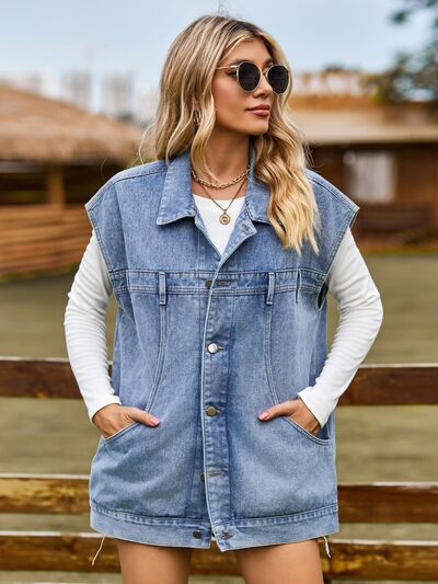 Tess - Sleeveless Longline Denim Vest 2