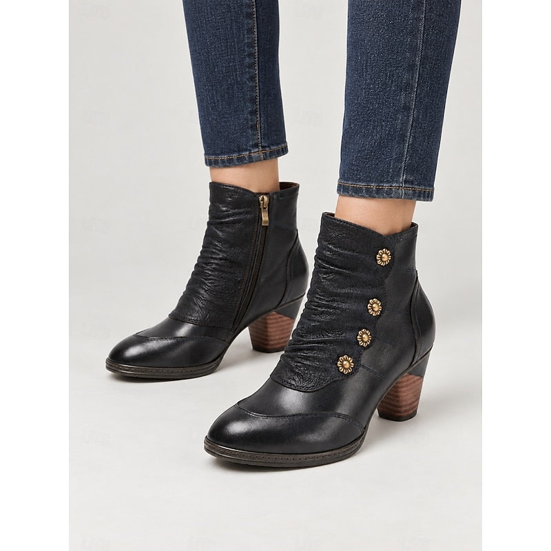 Tetje | Women's Heeled Leather Ankle Boots Zip Up 2