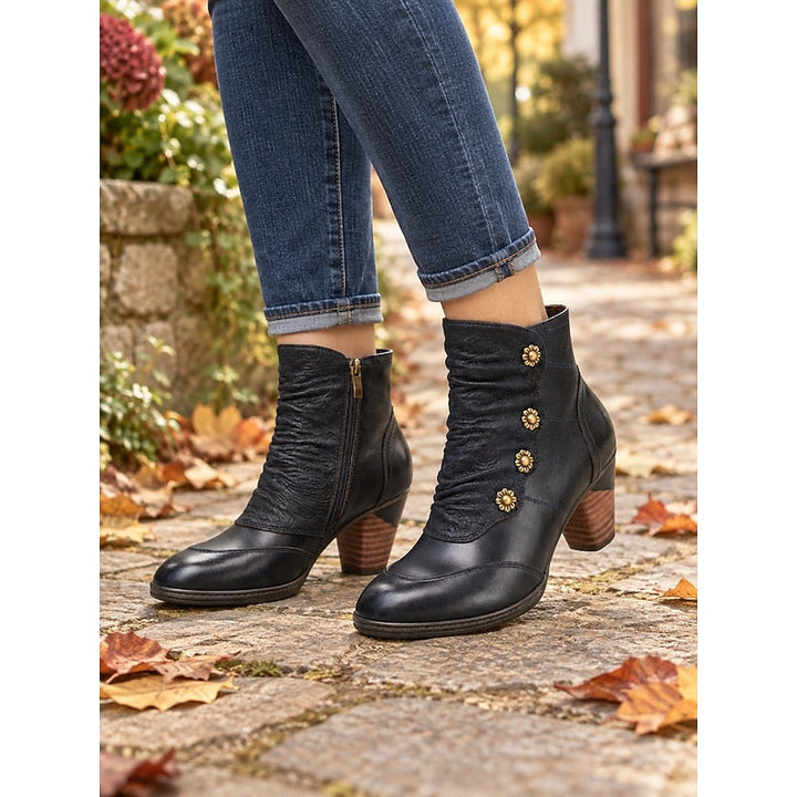 Tetje | Women's Heeled Leather Ankle Boots Zip Up 3