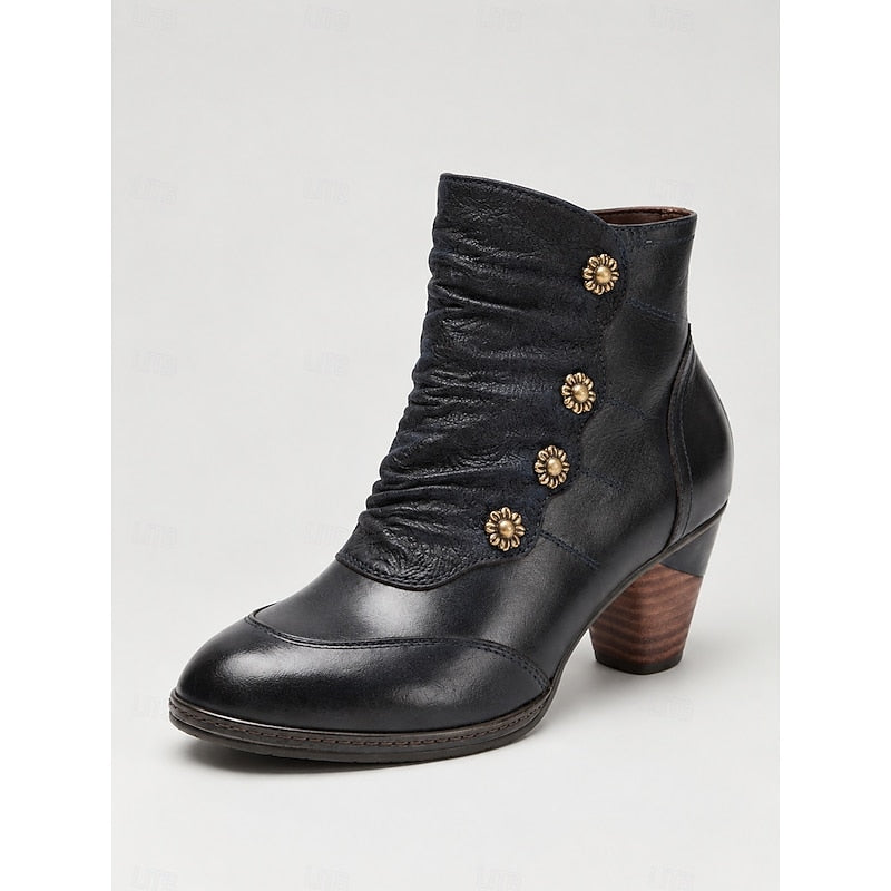 Tetje | Women's Heeled Leather Ankle Boots Zip Up 4