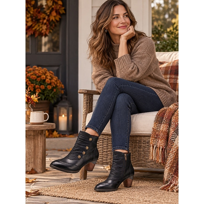 Tetje | Women's Heeled Leather Ankle Boots Zip Up 9
