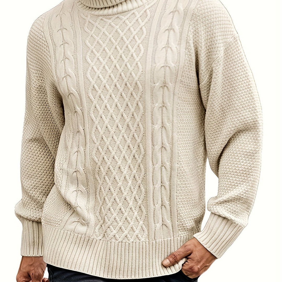 Men's Cable Knit Turtleneck Sweater – Beige