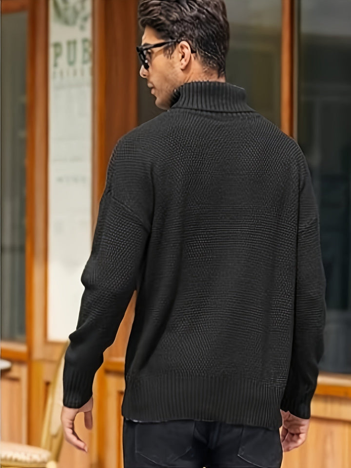 Men's Cable Knit Turtleneck Sweater – Detail View