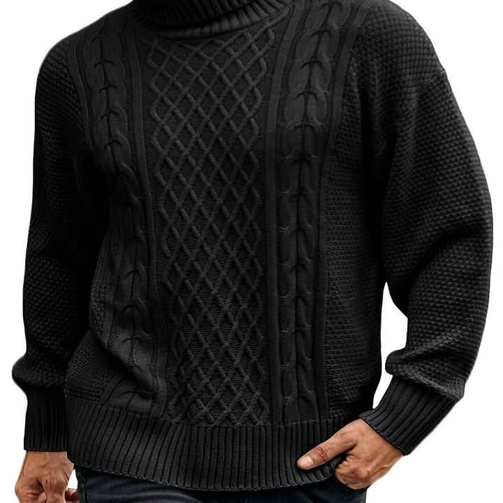Men's Cable Knit Turtleneck Sweater – Black
