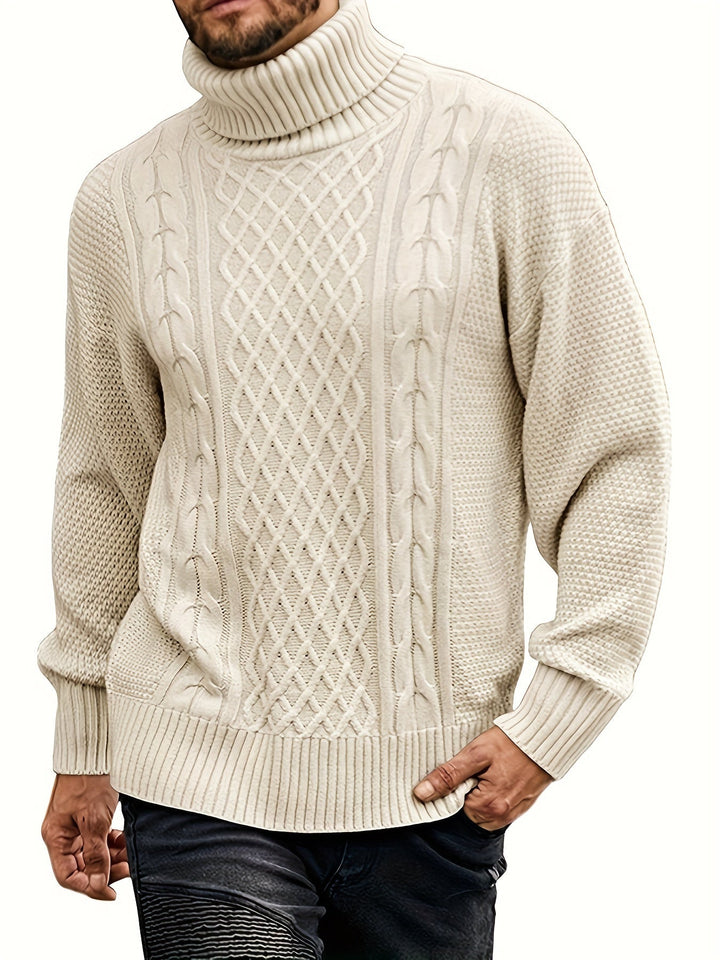 Men's Cable Knit Turtleneck Sweater – Detail View