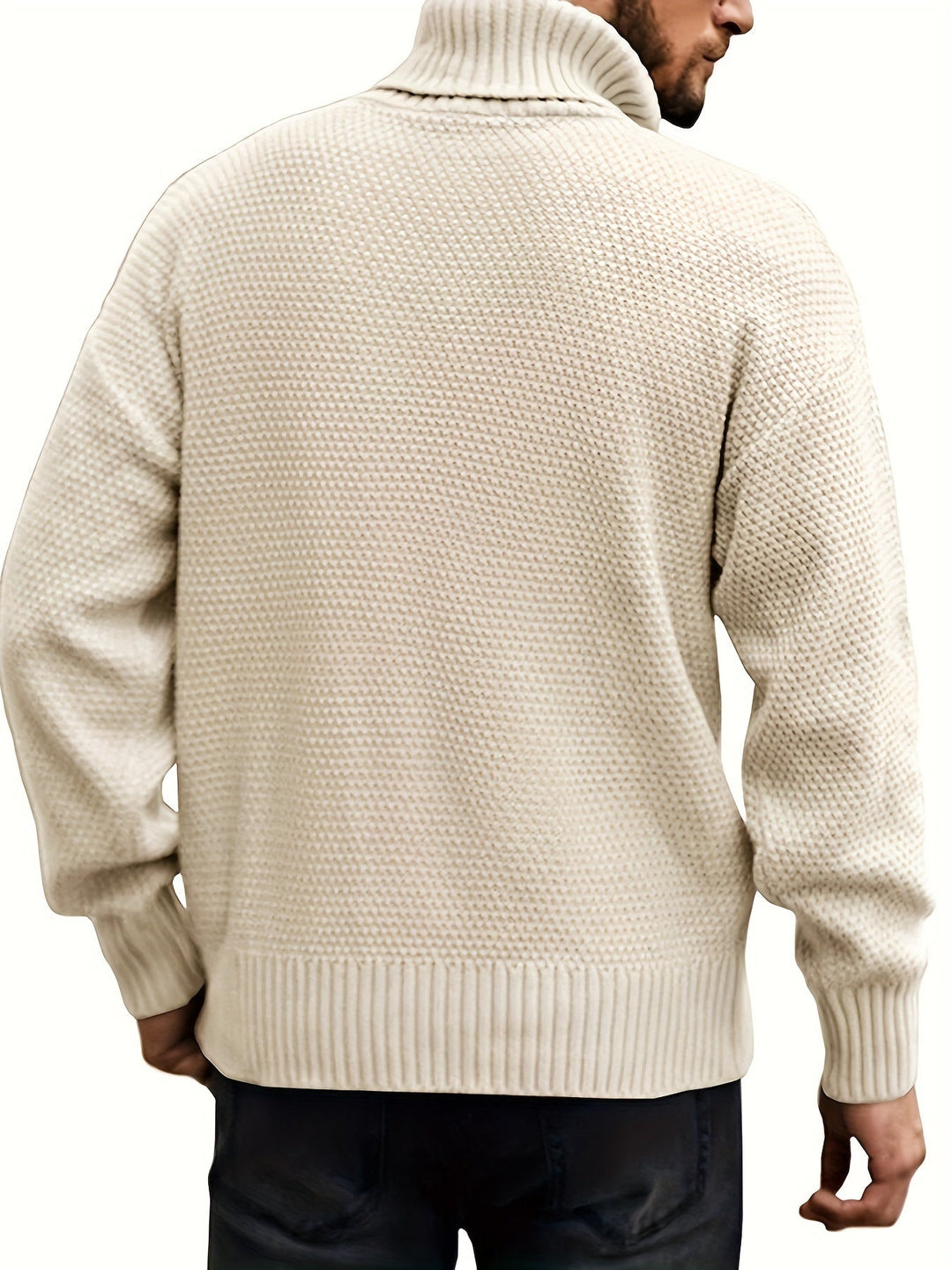 Men's Cable Knit Turtleneck Sweater – Detail View