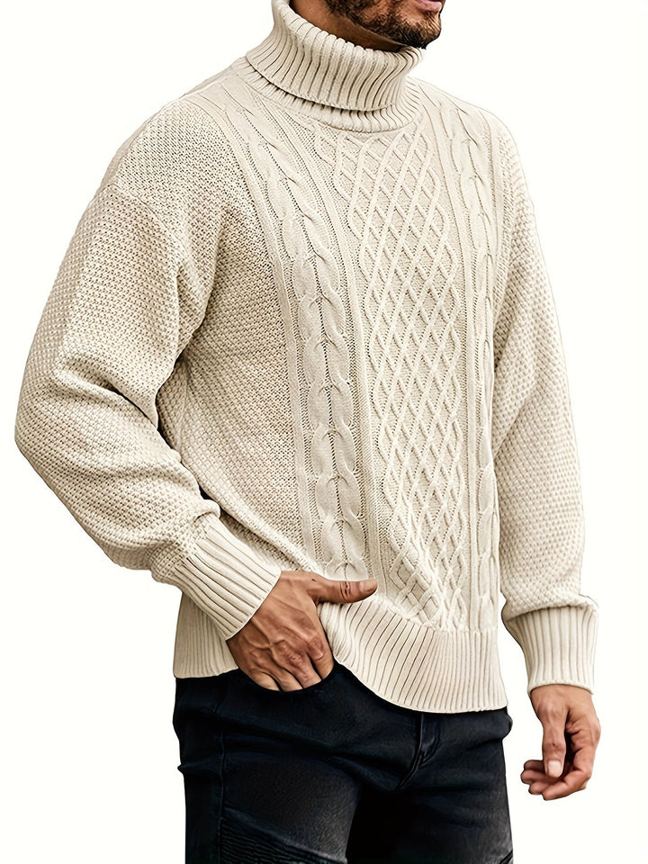 Men's Cable Knit Turtleneck Sweater – Detail View