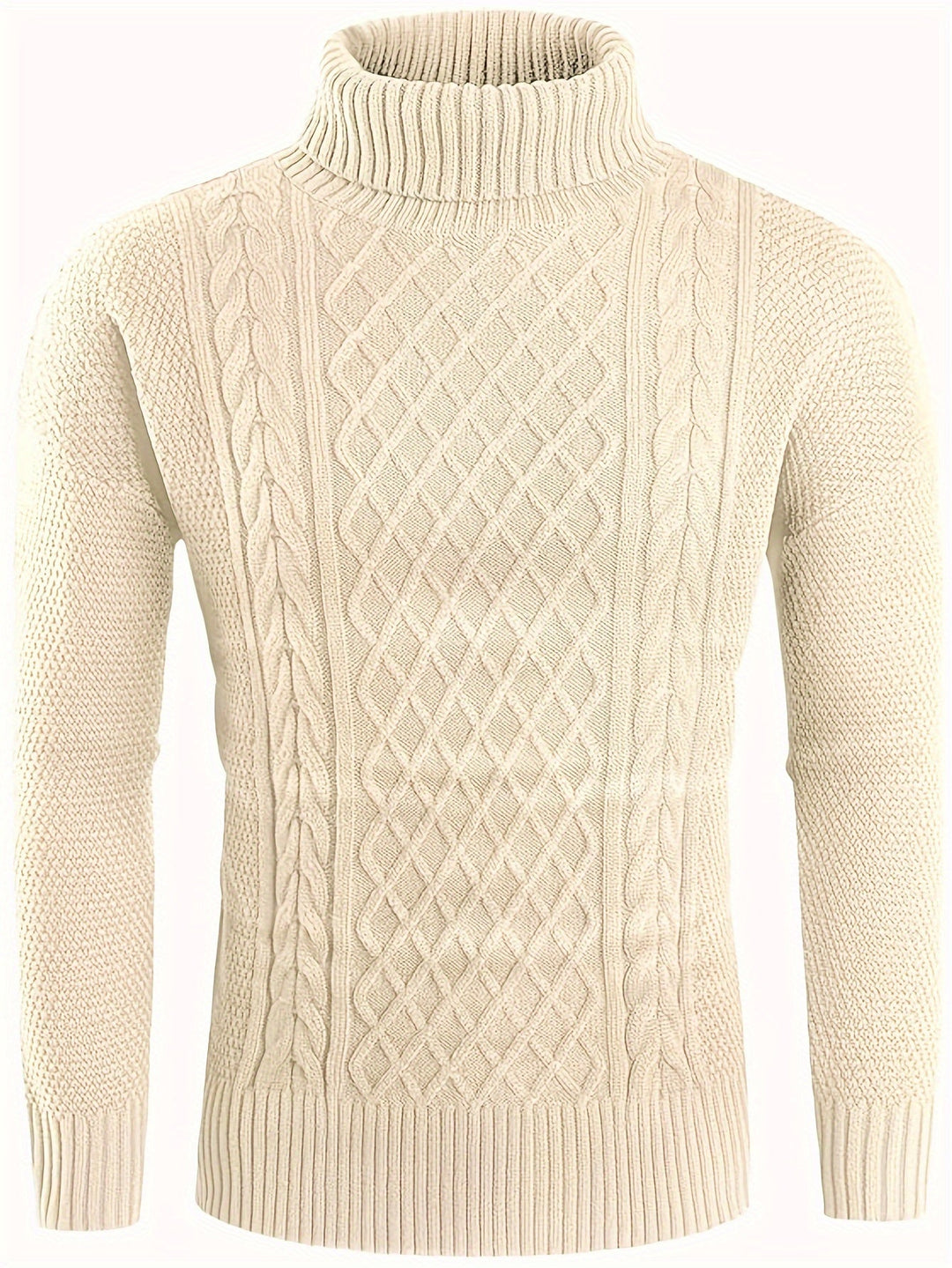 Men's Cable Knit Turtleneck Sweater – Detail View