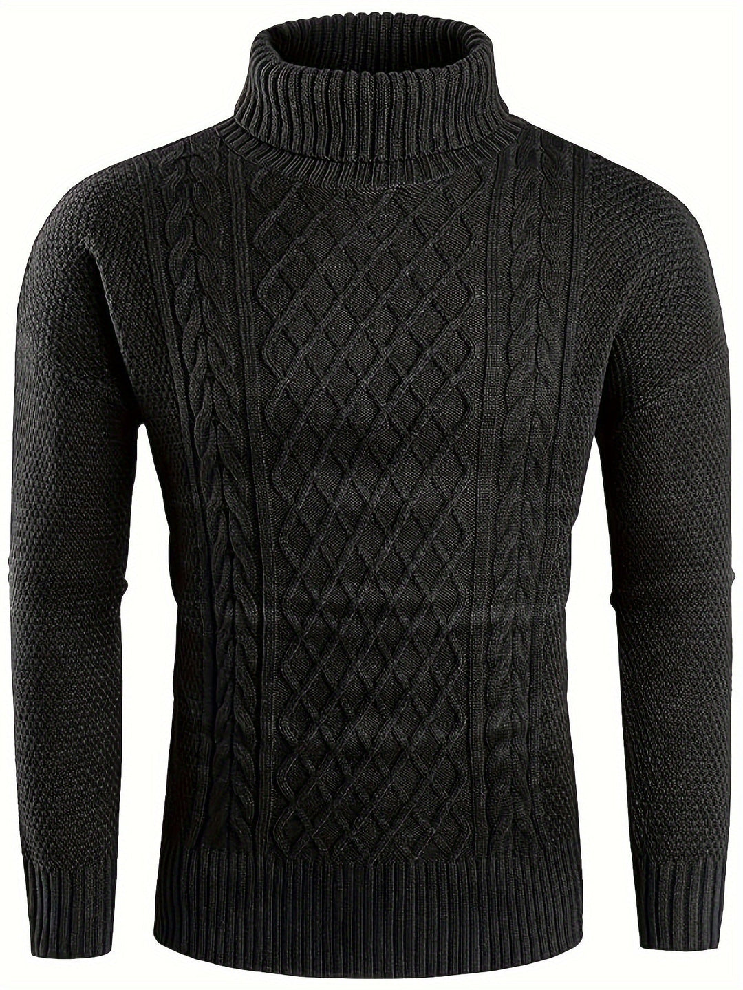 Men's Cable Knit Turtleneck Sweater – Detail View
