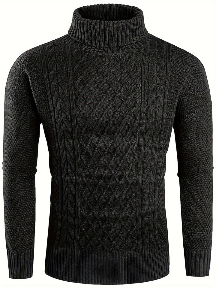 Men's Cable Knit Turtleneck Sweater – Detail View