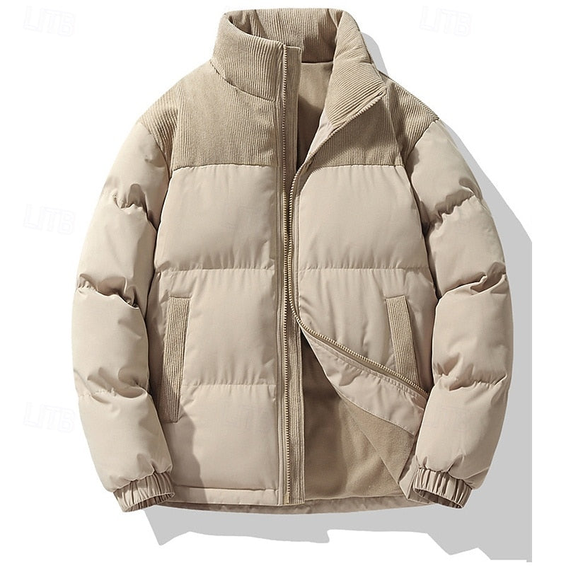 Men's Corduroy Collar Puffer Jacket – Khaki