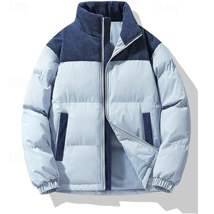 Men's Corduroy Collar Puffer Jacket – Light Blue