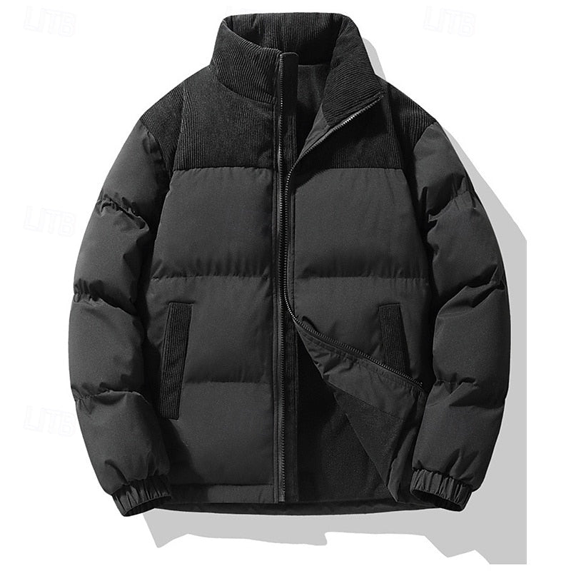 Men's Corduroy Collar Puffer Jacket – Black