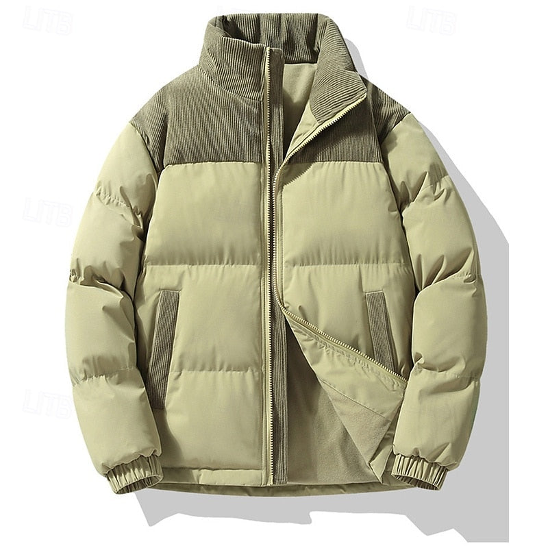 Men's Corduroy Collar Puffer Jacket – Green