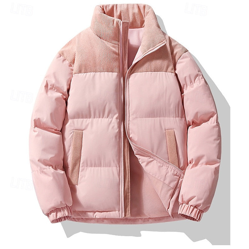 Men's Corduroy Collar Puffer Jacket – Pink