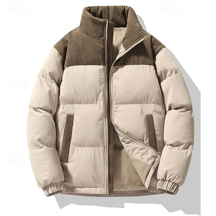 Men's Corduroy Collar Puffer Jacket – Brown