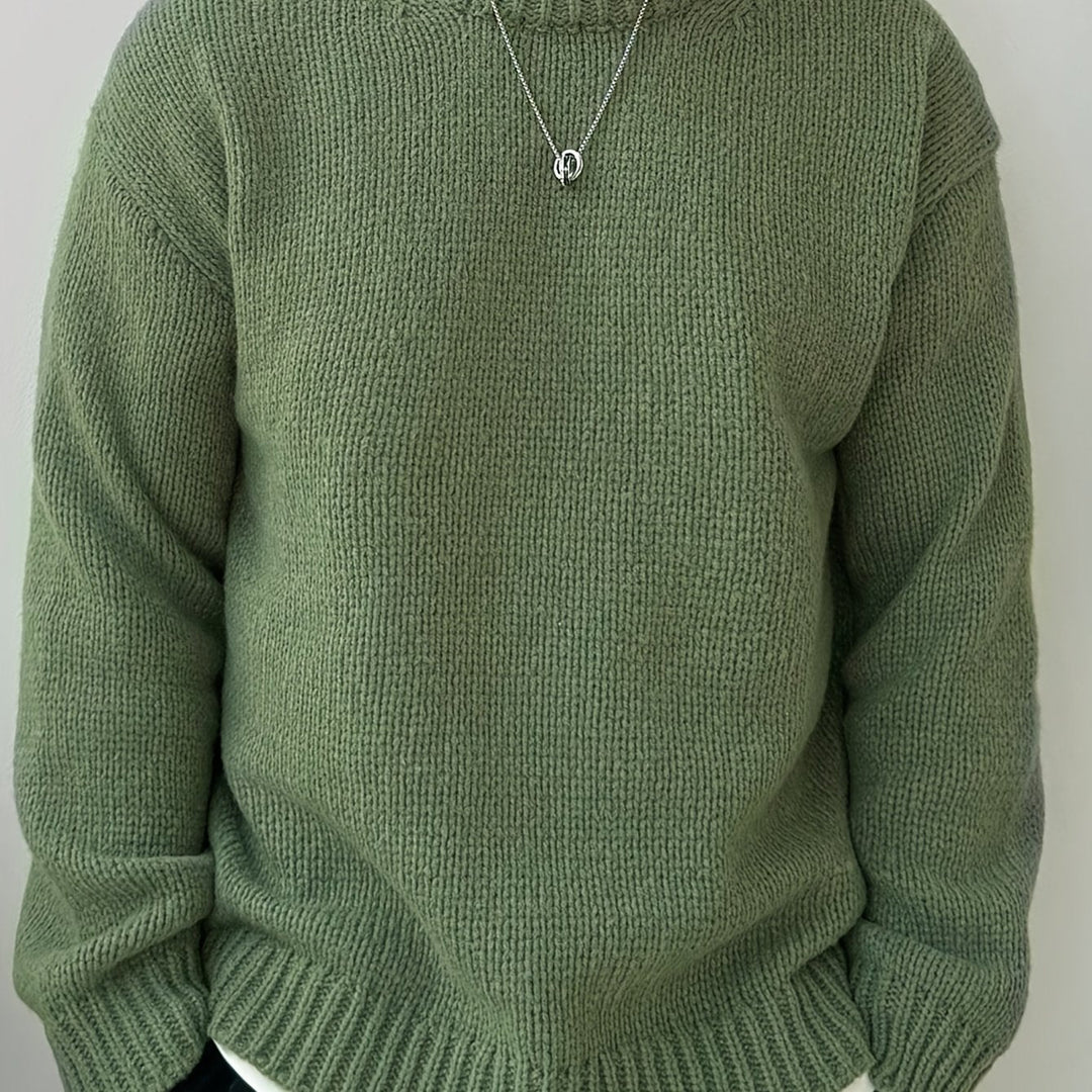 Men's Drop Shoulder Crew Neck Sweater – Olive