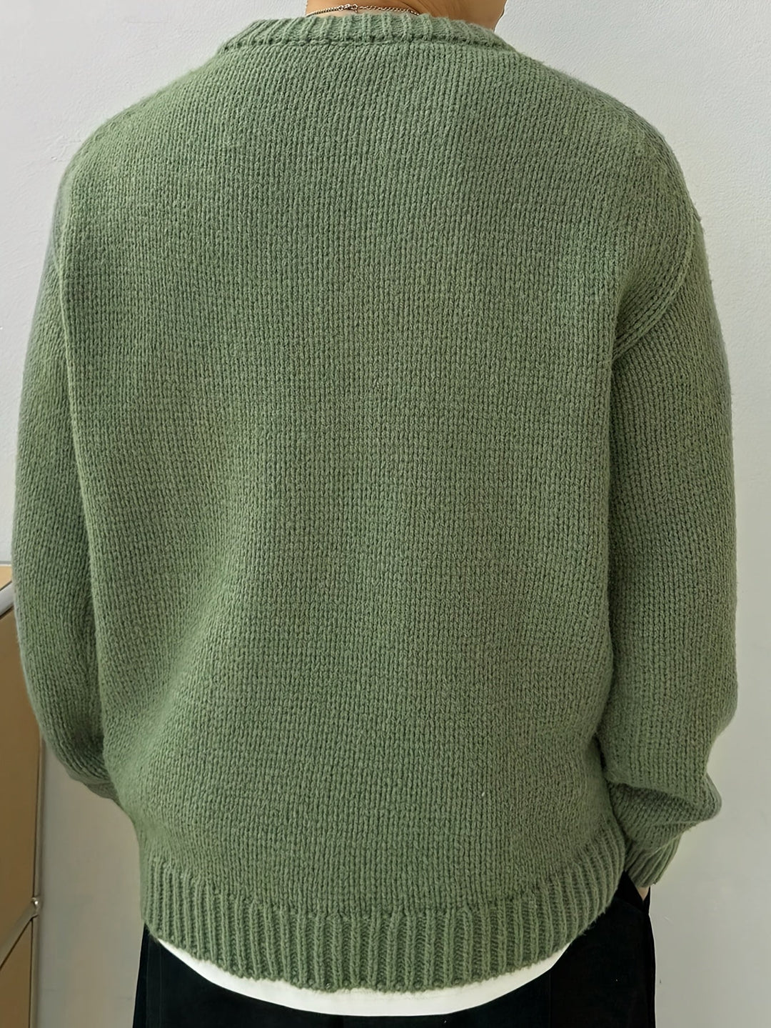 Men's Drop Shoulder Crew Neck Sweater – Detail View