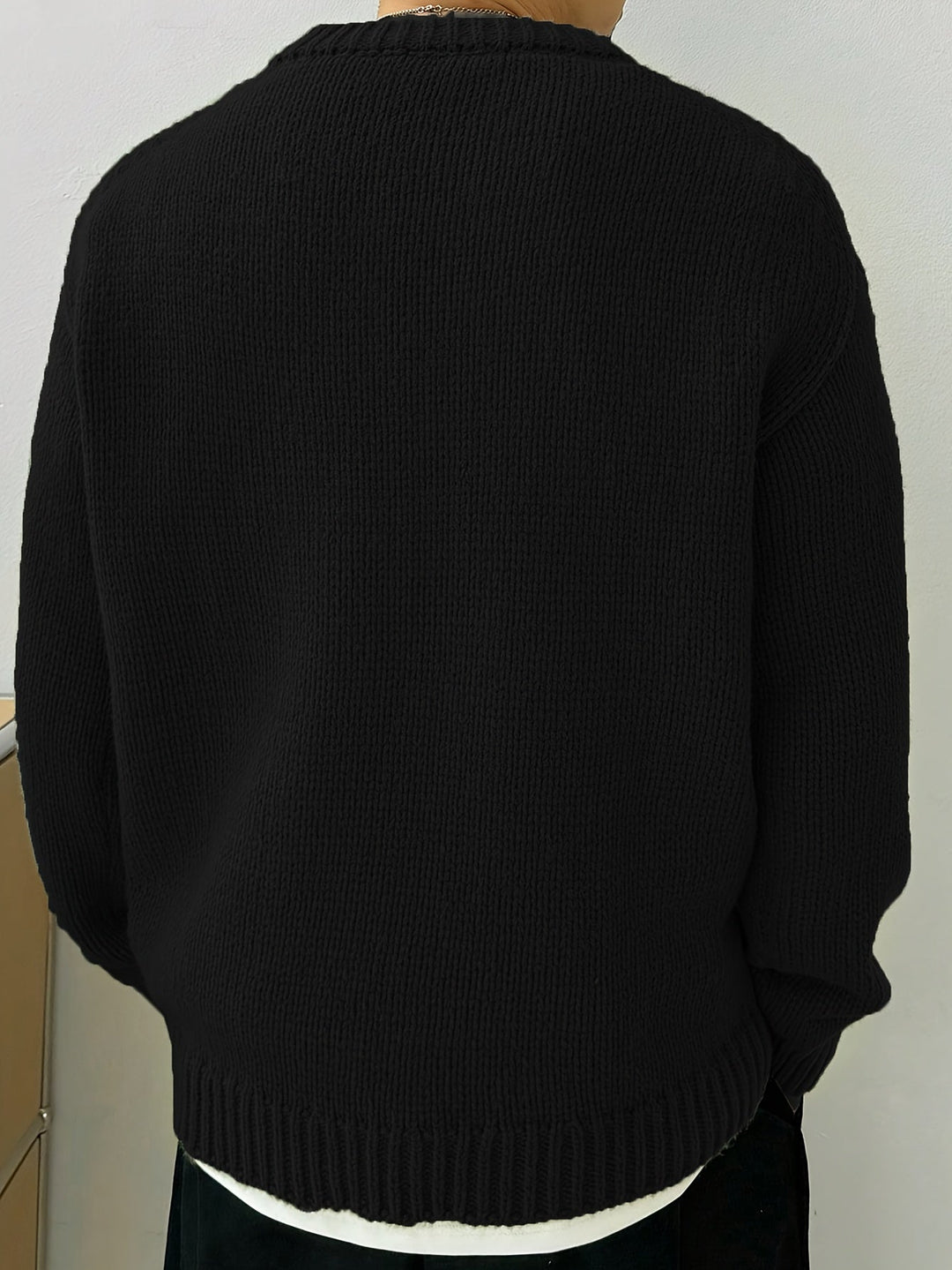 Men's Drop Shoulder Crew Neck Sweater – Detail View